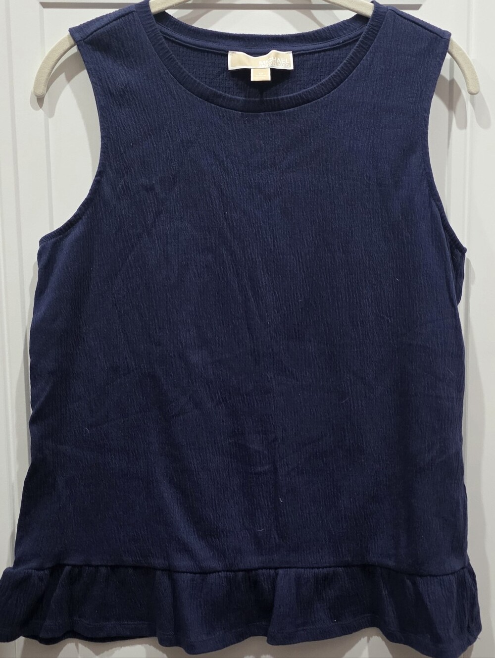 Michael Kors Sleeveless Navy Ruffle-Hem Top